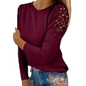 Fall Shirts for Women Trendy Crew Neck Long Sleeves Blouses Tops Dressy Casual Lace Floral Shoulder Basic Shirt
