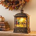 Fall Snow Globe Lantern - Scarecrow and Turkey Lighted Water Lantern with Swirling Glitter Fall Decorations for Home, Thanksgiving, Autumn Harvest Fall Decor