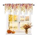 Fall Thanksgiving Maple Leaves Autumn Valance for Windows, Rod Pocket Short Curtain Topper for Kitchen Bathroom Laundry Basement, 42W x 12L Inch
