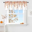 Fall Thanksgiving Valance for Windows,Window Treatment Curtains Rod Pocket Sheer Small Short Valance for Kitchen Bathroom Laundry Basement,42Wx12L inch,Autumn Orange Gray Maple Leaves