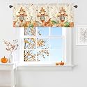 Fall Thanksgiving Valance for Windows,Window Treatment Curtains Rod Pocket Sheer Small Short Valance for Kitchen Bathroom Laundry Basement,42Wx12L inch,Autumn Pumpkin Maple Leaves