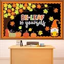 Fall Tree Bulletin Board Set Be Leaf in Yourself Tree Classroom Decoration Positive Saying Maple Leaves Pumpkin and Gnome Paper Cutouts for Autumn Thanksgiving School Chalkboard Wall Supplies