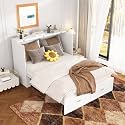 Full Size Murphy Bed with Charging Station & Drawer, Murphy Chest Bed, Space-Saving, for Bedroom Guest Room White 76.4”W x 56.3”D x 40.9”H