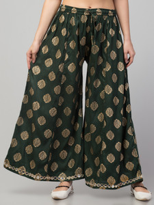 fambee flared women dark green trousers