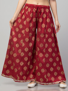 fambee flared women maroon trousers