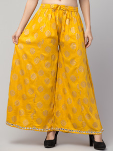 fambee flared women yellow trousers
