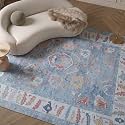 Fame Rugs Blue Modern Oushak Rug 8x10, Vintage Turkish Colorful Oriental Washable Antique Inspired Large Area Rugs, Luxury Living Room Bedroom (381LB, 7'6 x 10')