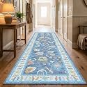 Fame Rugs Blue Modern Oushak Rug 2'6"x10, Vintage Turkish Colorful Oriental Antique Inspired Foldable Long Washable Runner Rugs, Luxury Living Room Bedroom (387BNB, 2'6" x 10')