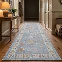 Fame Rugs Blue Modern Oushak Rug 2'6"x7', Washable Vintage Turkish Colorful Oriental Antique Inspired Foldable Small Runner Rugs, Luxury Living Room Bedroom (381LB, 2'6" x 7')