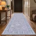 Fame Rugs Gray Modern Oushak Rug 2'6"x7', Washable Vintage Turkish Colorful Oriental Antique Inspired Foldable Small Runner Rugs, Luxury Living Room Bedroom (389GBB, 2'6" x 7')