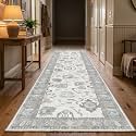 Fame Rugs Gray Modern Oushak Rug 2'6"x7', Washable Vintage Turkish Colorful Oriental Antique Inspired Foldable Small Runner Rugs, Luxury Living Room Bedroom (384GB, 2'6" x 7')