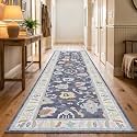 Fame Rugs Navy Blue Modern Oushak Rug 2'6"x7', Washable Vintage Turkish Colorful Oriental Antique Inspired Foldable Small Runner Rugs, Luxury Living Room Bedroom (388NB, 2'6" x 7')
