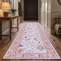 Fame Rugs Pink Beige Modern Oushak Rug 2'6"x7', Washable Vintage Turkish Colorful Oriental Antique Inspired Foldable Small Runner Rugs, Luxury Living Room Bedroom (390PP, 2'6" x 7')