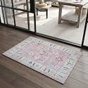 Fame Rugs Pink Modern Oushak Rug 2x3, Vintage Doormat Turkish Colorful Oriental Antique Inspired Washable Small Area Rug, Luxury Living Room Bedroom (385PB, 2' x 3')