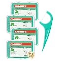FAMILIFE Floss Picks, 240 Count Mint Dental Floss Picks with 4 Travel Cases