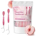 FAMILIFE Travel Toothbrush, 24Pcs Peach 5-in-1 Mini Disposable Toothbrush