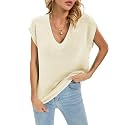 Famulily Deep V Neck Tanks for Women Casual Cap Sleeve Sweater Vest Summer Ribbed Knitted Tank Tops