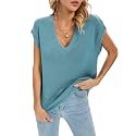 Famulily Deep V Neck Tanks for Women Casual Cap Sleeve Sweater Vest Summer Ribbed Knitted Tank Tops