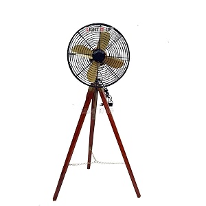 light it up - brass antique electric moter floor fan on wooden tripod stand  handmade vintage style modern twist pedestal fan for home decor fan with wooden stand multicolore