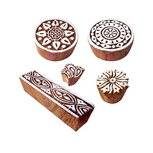 fancy motif round and border wood stamps for printing set of 5