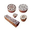 Fancy Motif Round and Border Wood Stamps for Printing (Set of 5)