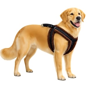 fancy soft fur padded dog body harness adjustable nylon fabric pet harness  for 05-13 kilograms dogs s black-brown