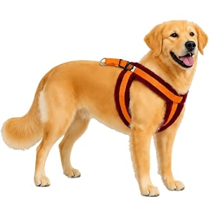 fancy soft fur padded dog body harness adjustable nylon fabric pet harness  for 24-35 kilograms dogs l orange-brown