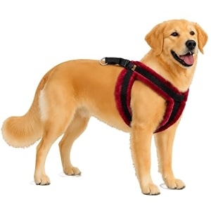 fancy soft fur padded dog body harness adjustable nylon fabric pet harness  for 36-45 kilograms dogs xl black-red