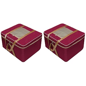 presents big size underbed water water proof storage bagstorage organizer for storing blanket clothes with zipper closure and handle maroon 2