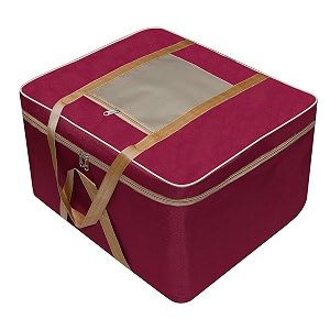 presents big size underbed water water proof storage bagstorage organizer for storing blanket clothes with zipper closure and handle maroon 1