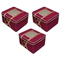 Presents Big Size Underbed Water Water Proof Storage Bag/Storage Organizer for Storing Blanket, Clothes with Zipper Closure and Handle (Maroon, 3)