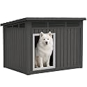 Fancyango Outdoor Dog House for Large Dogs, Outside Dog House with Weatherproof Roof, XL Dog House (Matte Black, 43" L x 33" W x 32" H)