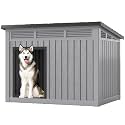 Fancyango Outdoor Dog House for Large Dogs, Outside Dog House with Weatherproof Roof, XL Dog House (Deep Grey, 42.8" L x 33" W x 31.5" H)