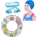 Fancydresswale Swimming Set for Kids with Swimming Goggles, Cap and Swim Ring, Random Colors and Design; Suitable of 3-6 Years (Swim Ring + Goggles + Cap)