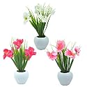 fancymart Artificial Potted Grass Flowers Plants, Set of 3 Pack Artificial Grass Flowers Plant Small Indoor Potted, Small Faux Plants for Home Decor | Office Décor