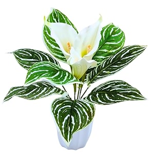 fancymart artificial calla lily flower with plastic pot white 1 piece home and office dcor artificial flora -8451