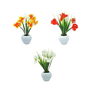 fancymart artificial potted grass flowers plants set of 3 pack artificial flowers grass plant small indoor potted small faux plants for home decor  office decor