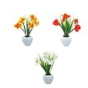fancymart Artificial Potted Grass Flowers Plants, Set of 3 Pack Artificial Flowers Grass Plant Small Indoor Potted, Small Faux Plants for Home Decor | Office Decor