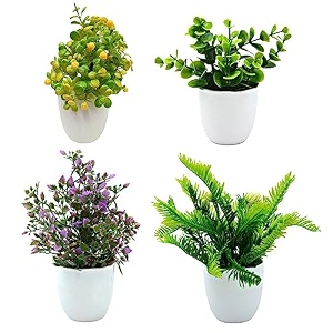 fancymart artificial potted plants set of 4 pack artificial bonsai leaves small faux plants for home decor  office decor  wall decore