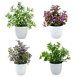 fancymart artificial potted plants set of 4 pack artificial bonsai leaves plant small indoor potted small faux plants for home dcor