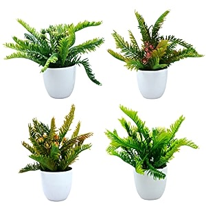 fancymart artificial potted plants set of 4 pack artificial bonsai coconut leaves plant small indoor potted small faux plants for home decor  office decor  wall decore