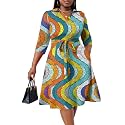 FANDEE Plus Size Midi Dress for Women Casual - Fit and Flare Summer Dresses