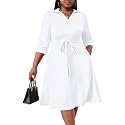 FANDEE Plus Size Midi Dress for Women Casual - Fit and Flare Summer Dresses