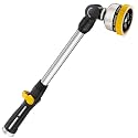 FANHAO 16-Inch Metal Watering Wand, Heavy Duty Garden Hose Wand with 9 Spray Patterns, 180° Rotating Long Hose Nozzle Sprayer Thumb Flow Control, Ideal to Water Hanging Baskets and Shrubs - Yellow