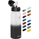 Fanhaw 20oz Kids Stainless Steel Water Bottle with Straw Lid, White Black