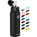 Fanhaw 20oz Kids Stainless Steel Water Bottle with Straw Lid, Black