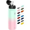 Fanhaw 20oz Kids Stainless Steel Water Bottle with Straw Lid, Green Pink