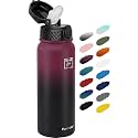 Fanhaw 20oz Kids Stainless Steel Water Bottle with Straw Lid, Red Black