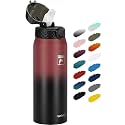 Fanhaw 24oz Kids Stainless Steel Water Bottle with Straw Lid, Red Black