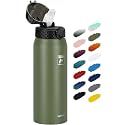 Fanhaw 24oz Kids Stainless Steel Water Bottle with Straw Lid, Olive Green